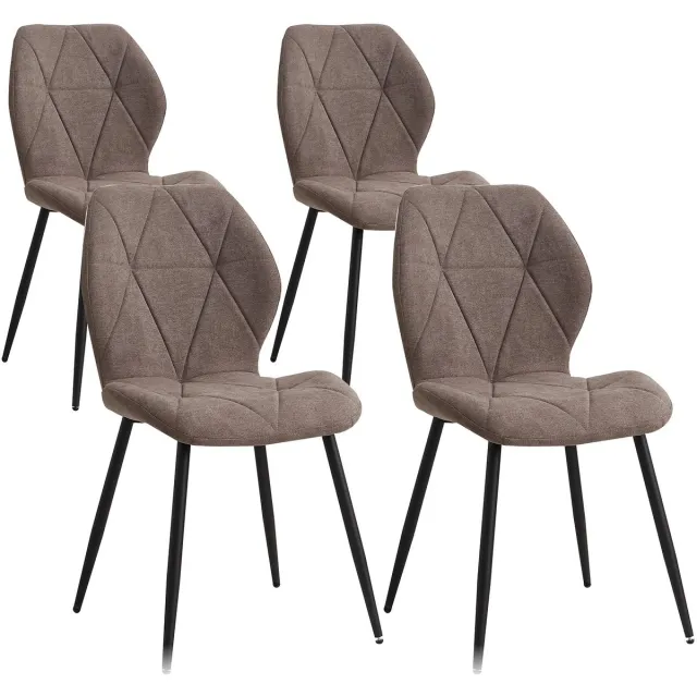 Questyr bruin - Set van 4 moderne eetkamerstoelen - gestoffeerd - gewatteerd linnen - minimalistische bureaustoelen voor keuken - eetkamer
