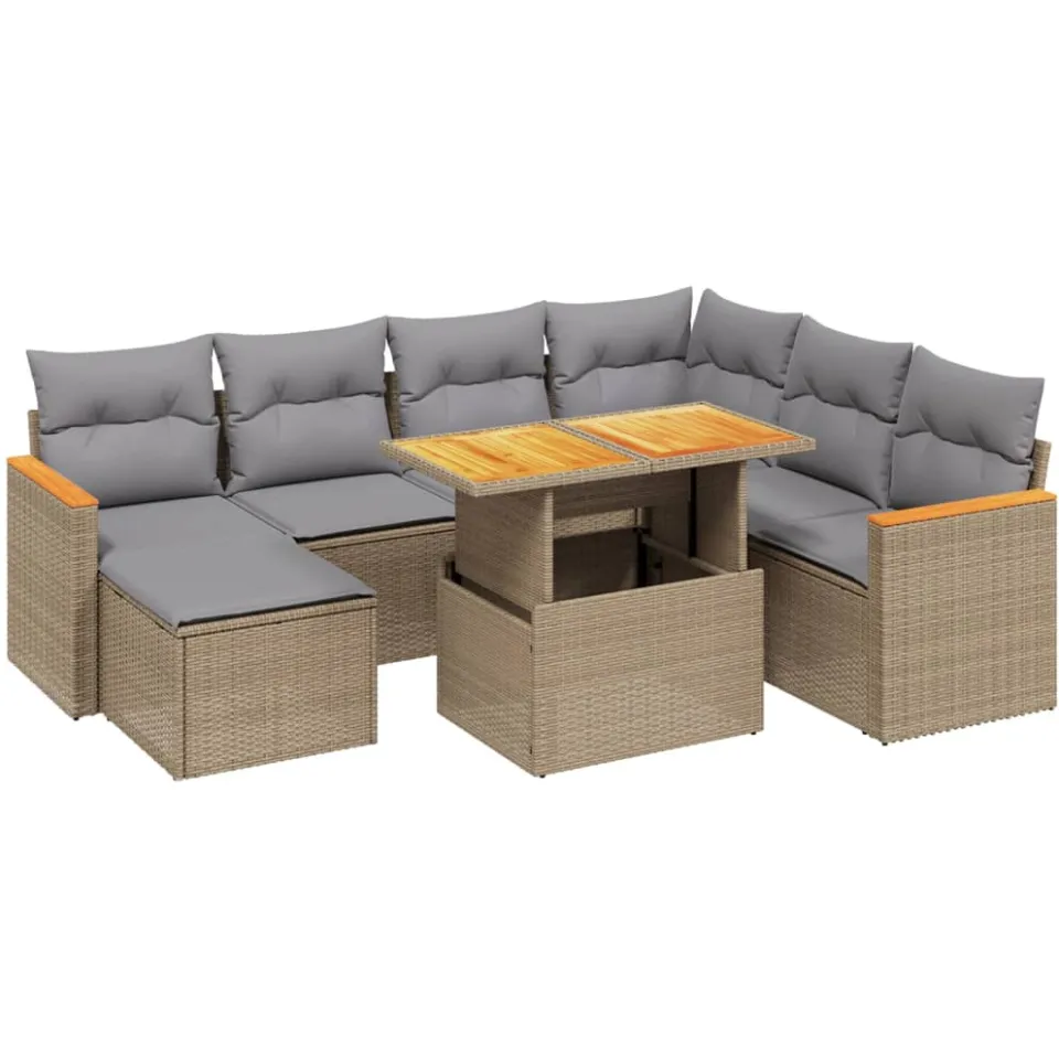 vidaXL 8-delige Loungeset met kussens poly rattan beige