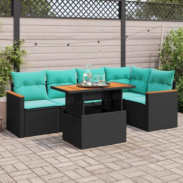 vidaXL 6-delige Loungeset met kussens poly rattan zwart, foto 2
