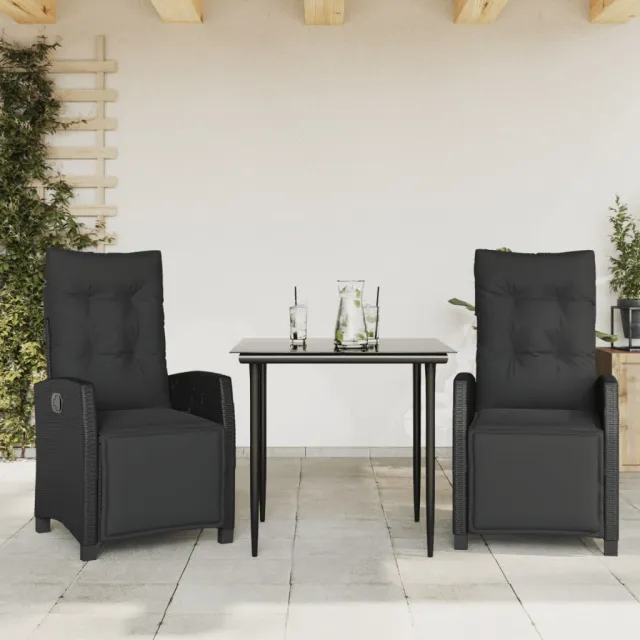 vidaXL 3-delige Tuinset met kussens poly rattan zwart, foto 2