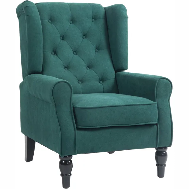 Homona Oorfauteuil - Met knoopdetails en houten poten - 74 x 86 x 102 cm - Donkergroen