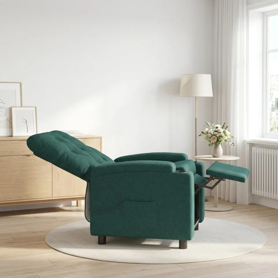 vidaXL Massage-relaxstoel Donkergroen 75 x 95 x 101 cm Stof bosgroen, foto 4
