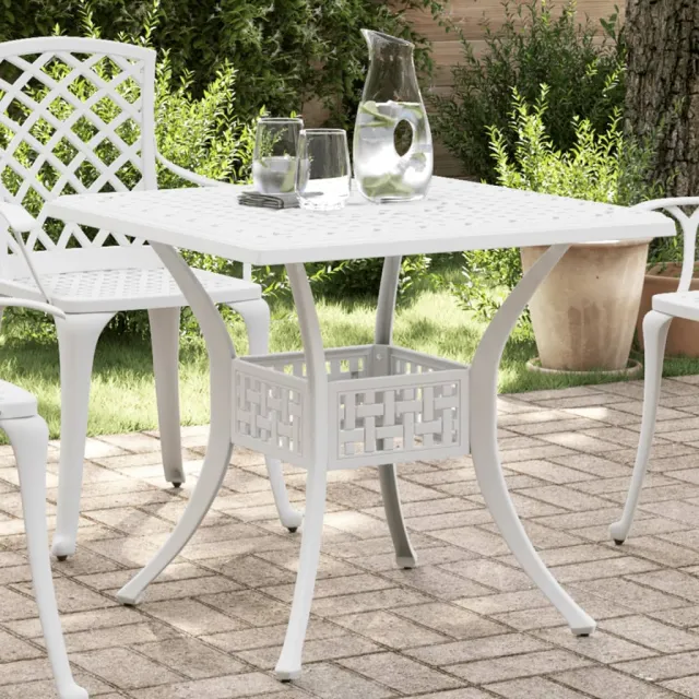 vidaXL Tuintafel 80x80x75 cm gietaluminium wit, foto 2