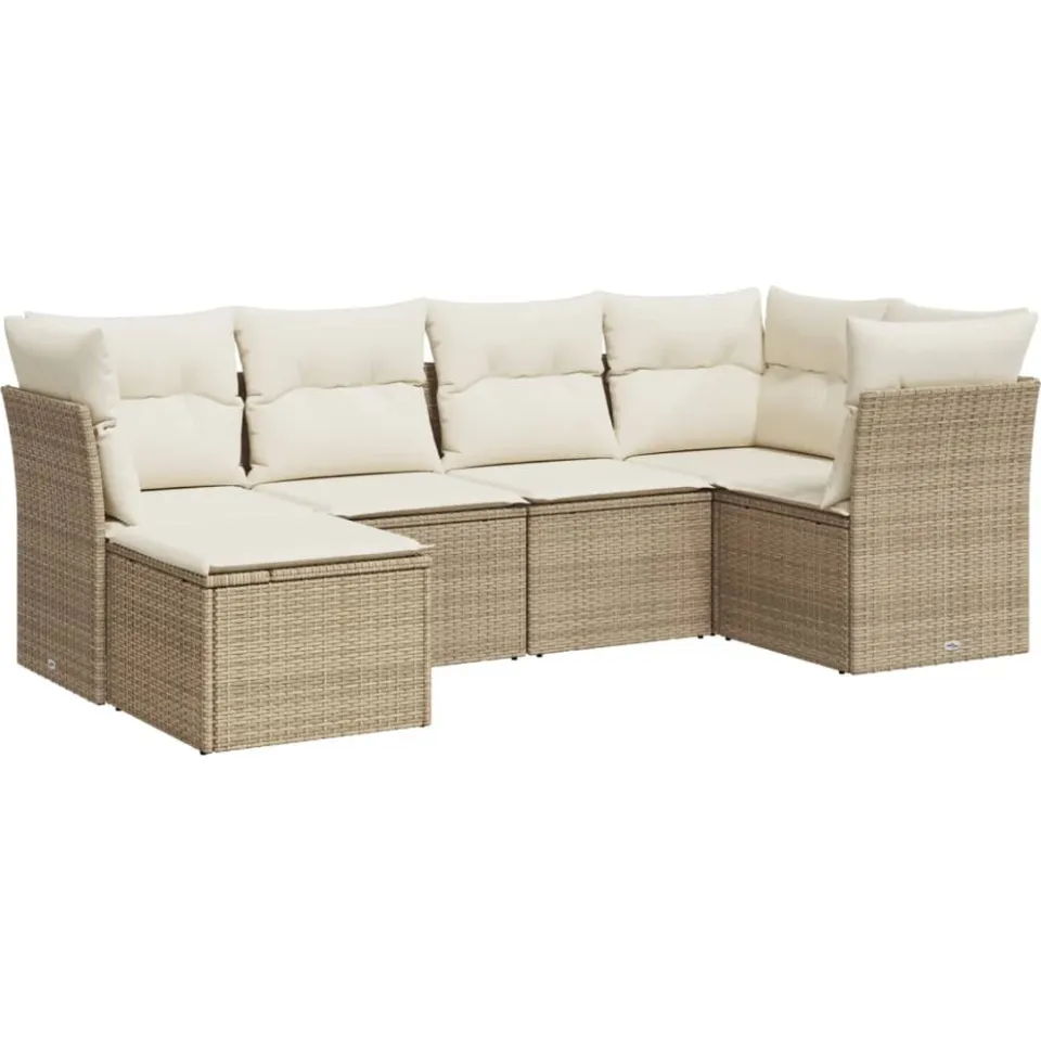 vidaXL 6-delige Loungeset met kussens poly rattan beige, foto 3