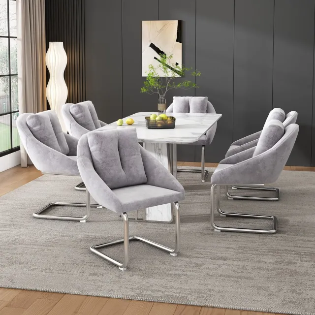 intebiki eetkamerstoelen - set van 6 - fauteuil voor de woonkamer - holle rugleuning en dik zitkussen - keukenstoelen - Fluwelen - ergonomische stoel - geschikt voor slaapkamers en woonkamers - Grijs