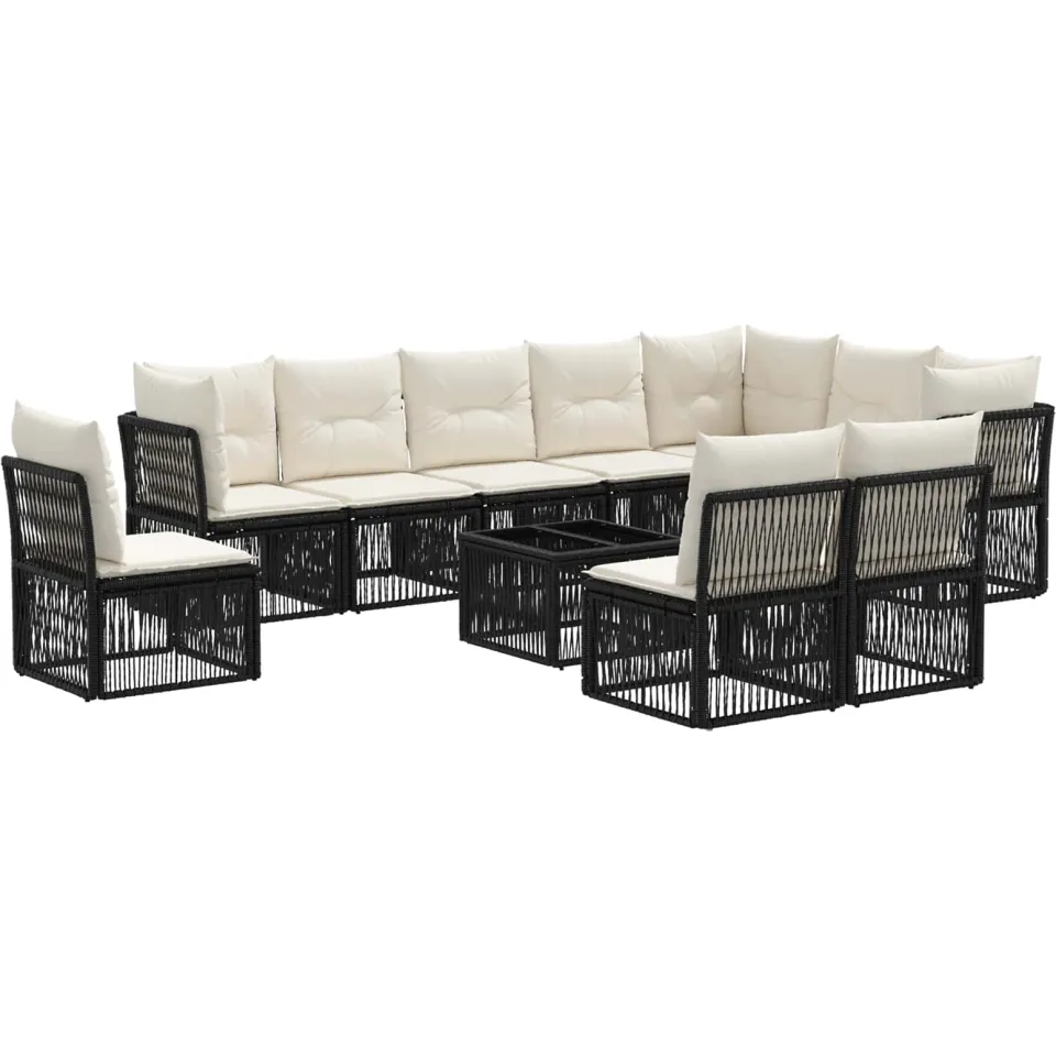 vidaXL Tuinbankenset 11 st 10-zits Zwart poly rattan, foto 3