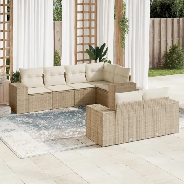vidaXL 7-delige Loungeset met kussens poly rattan beige