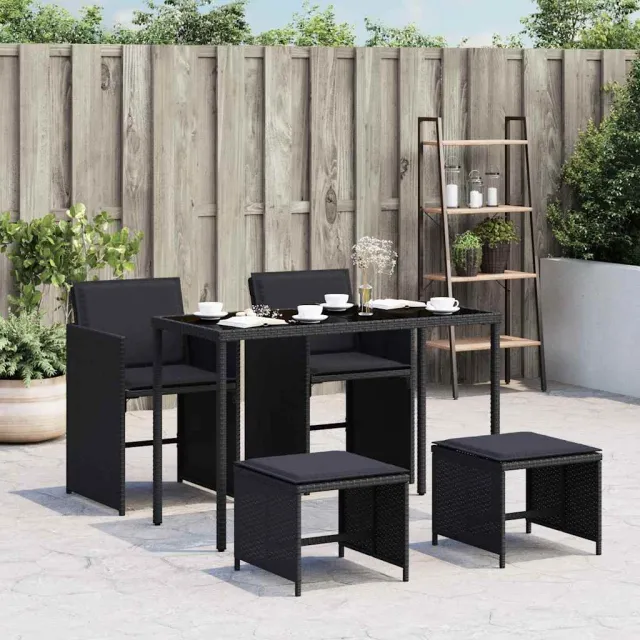 vidaXL 5-delige Tuinset met kussens poly rattan zwart, foto 2
