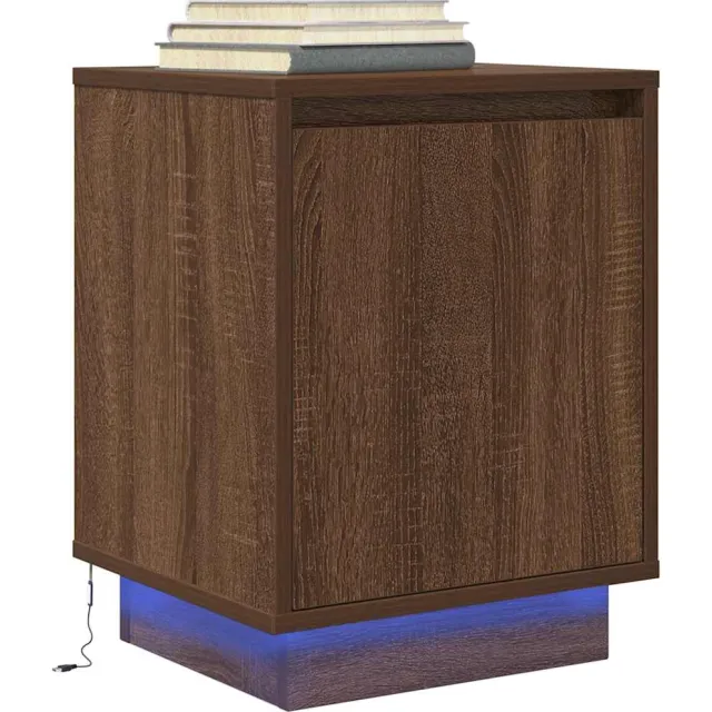 vidaXL Nachtkastje met LED-verlichting 38x34x50 cm bruin eiken Grijs