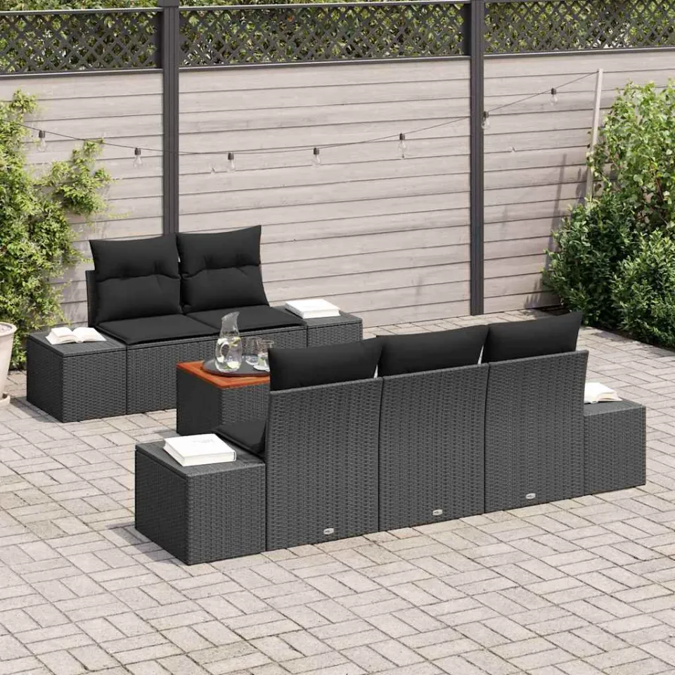 vidaXL Tuinbankenset 6 st Zwart poly rattan, foto 3