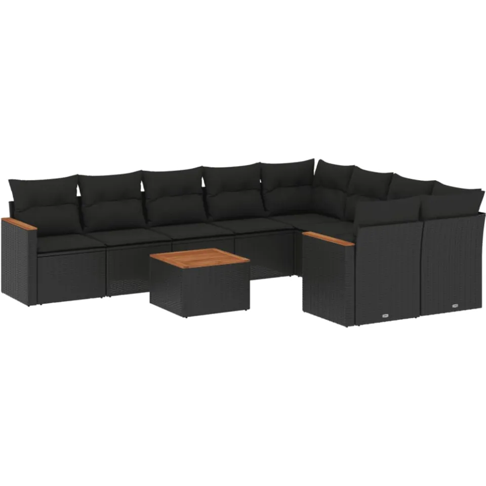 vidaXL 10-delige Loungeset met kussens poly rattan zwart