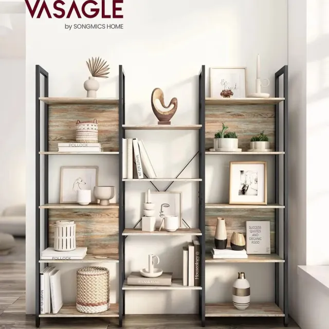 Vasagle Ladderrek 14 planken - Boekenplank - 158x24x166 cm - Stalen frame houtkleur