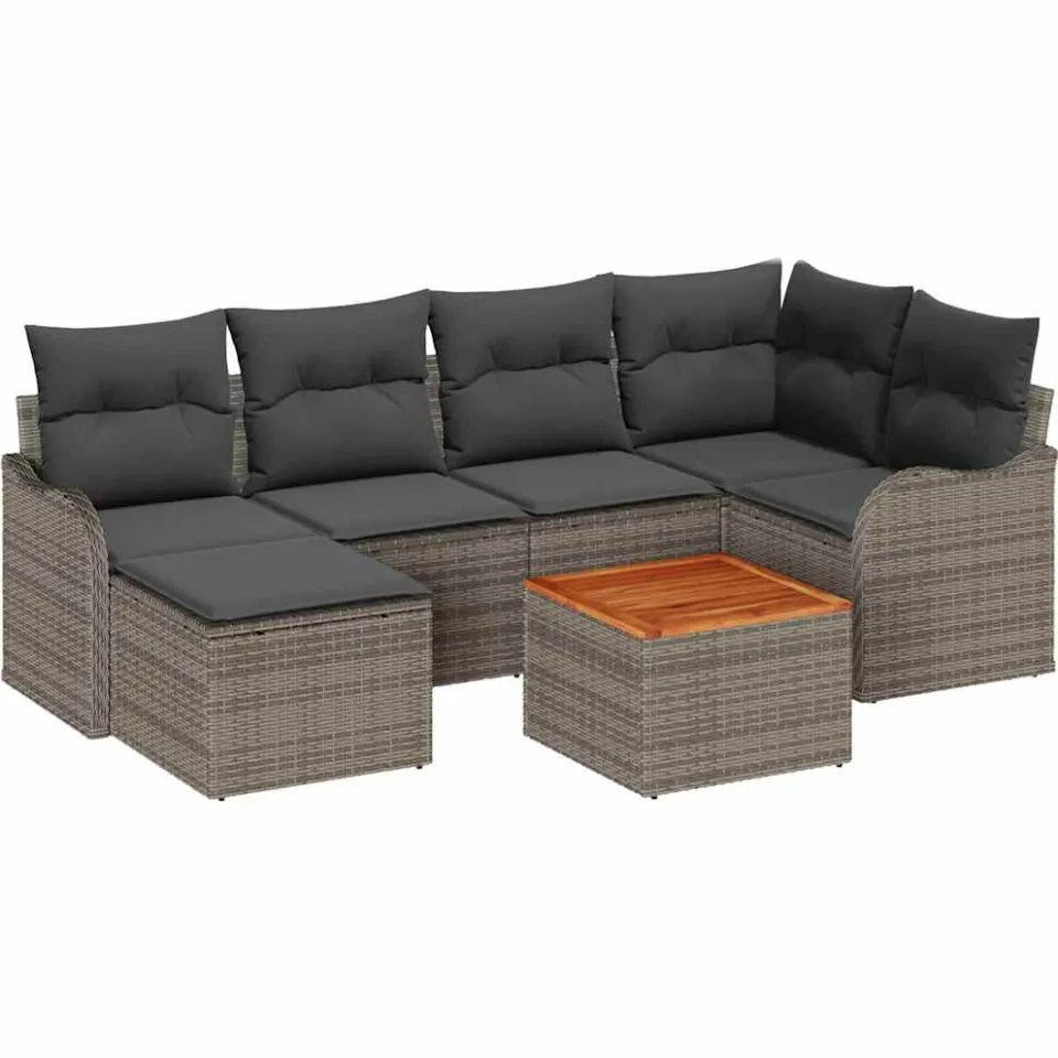 vidaXL Tuinbankenset 7 st Grijs poly rattan