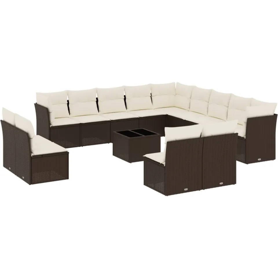 vidaXL 14-delige Loungeset met kussens poly rattan bruin, foto 3