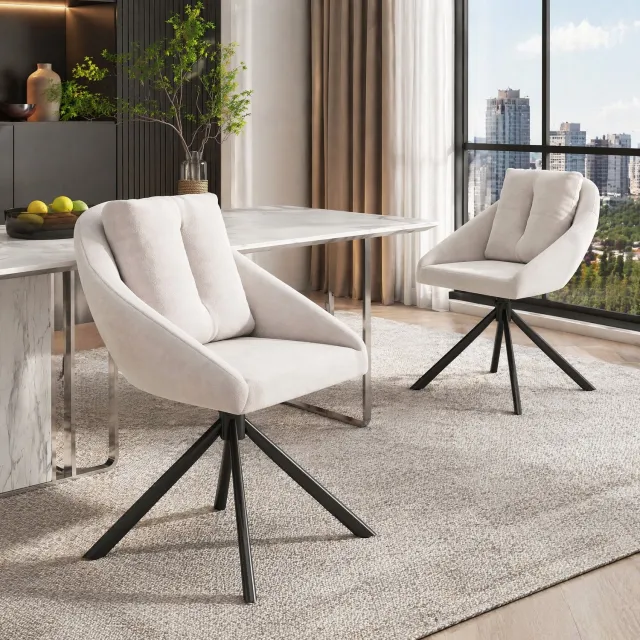 CHICFURN Eetkamerstoel - Draaibaar - Met armleuningen - Beige