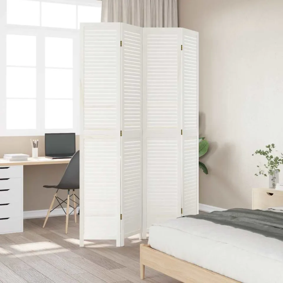 vidaXL Kamerscherm met 4 panelen massief paulowniahout retro wit, foto 3