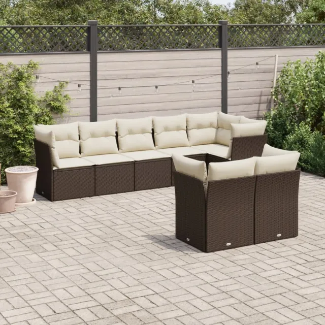 vidaXL 8-delige Loungeset met kussens poly rattan bruin, foto 2