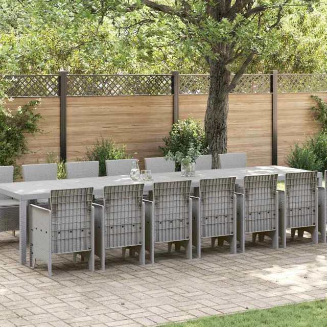 vidaXL Tuin Eettafelset met kussens 15 st Lichtgrijs PP