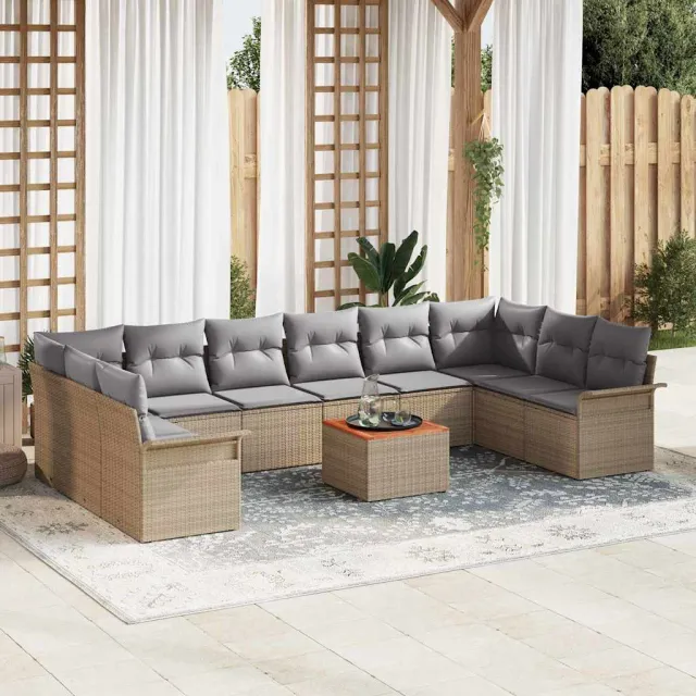 vidaXL Tuinbankenset 11 st Beige poly rattan