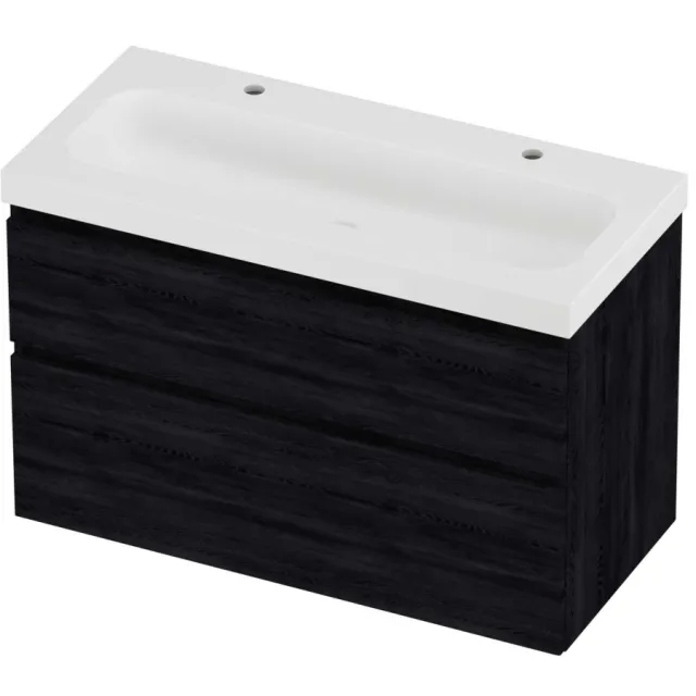Proline Haga Badmeubelset Polystone Mezza 2 Kraangaten 100x46x66 cm Mat White Black Oak Eiken