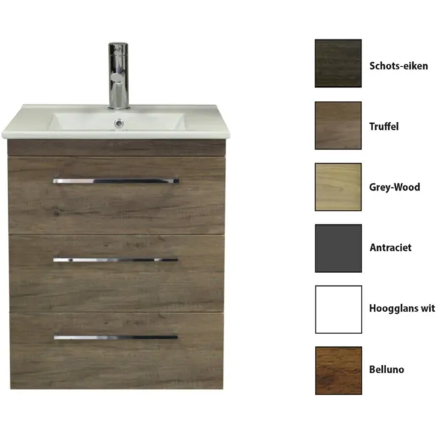 Sanicare Badkamermeubelset Sanicare Q6 Drie Laden Chromen Greep 60 cm Belluno Eiken Belluno-Eiken