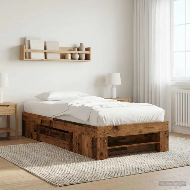 vidaXL Bedframe met opslag met lade Oud hout 80 x 200 cm Bewerkt hout Bruin