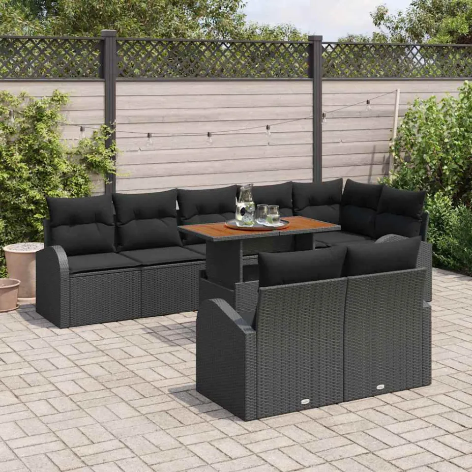 vidaXL Tuin Sofa Set 9 st Zwart Poly riet, foto 3