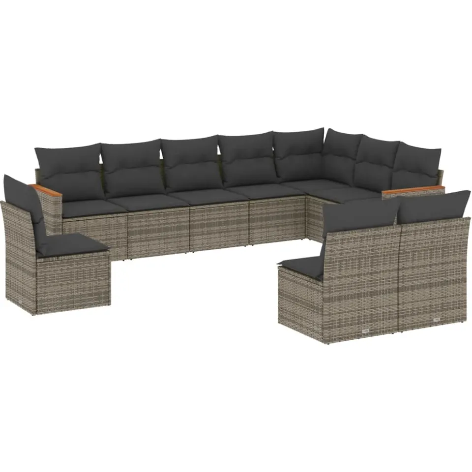 vidaXL 10-delige Loungeset met kussens poly rattan grijs, foto 3