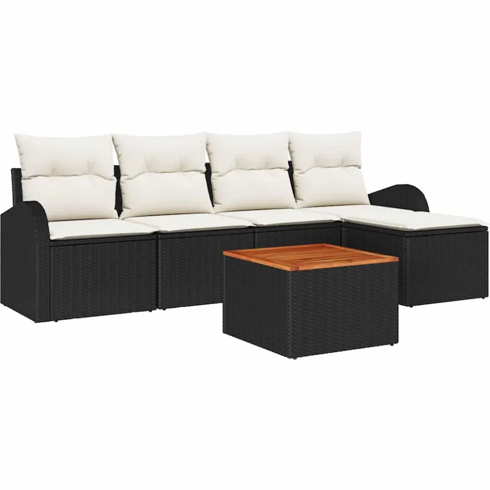 vidaXL Tuinbankenset 6 st Zwart poly rattan