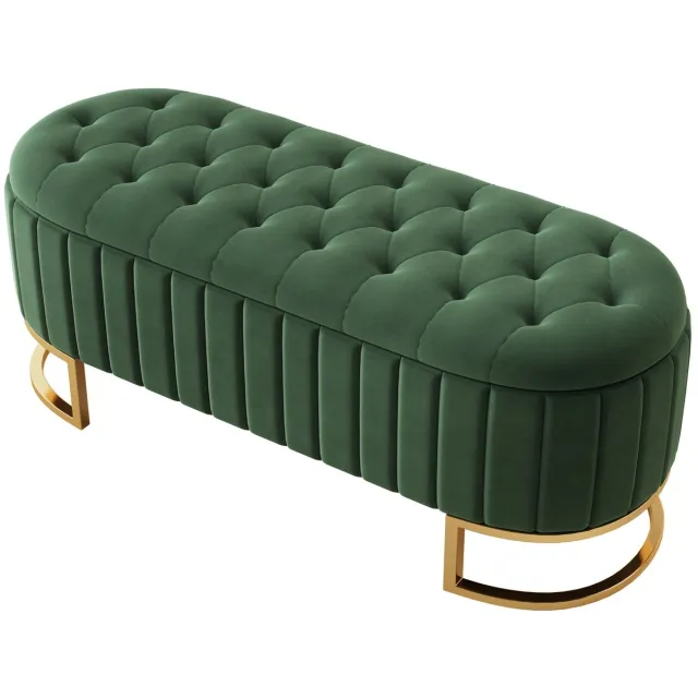 Allero Fluwelen opbergbank - Multifunctioneel Voetenbank - Verborgen opbergruimte - Slaapkamer - Woonkamer - Groen - 120x40x43cm