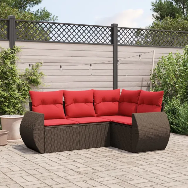 vidaXL 4-delige tuinbankset met kussens, bruin polyrotan, foto 2