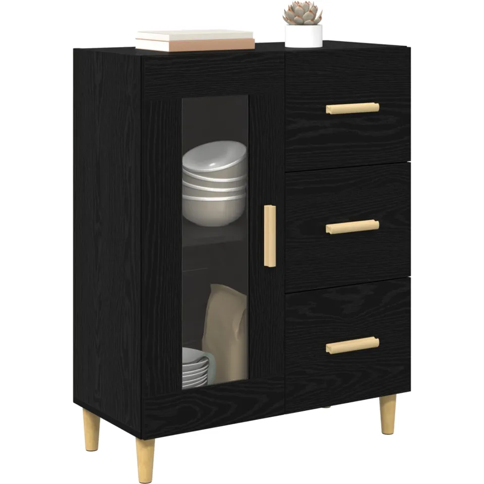 vidaXL Dressoir Zwart Eiken 69,5 x 34 x 90 cm Bewerkt hout