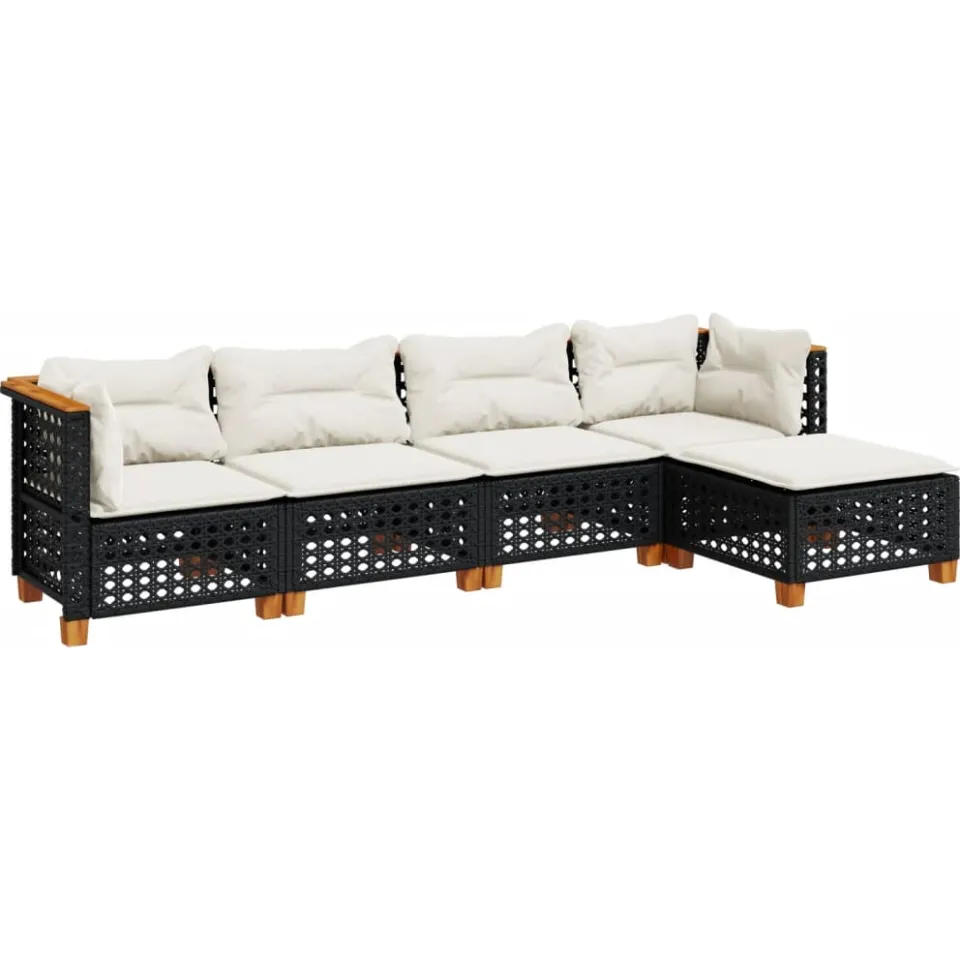 vidaXL 5-delige Loungeset met kussens poly rattan zwart