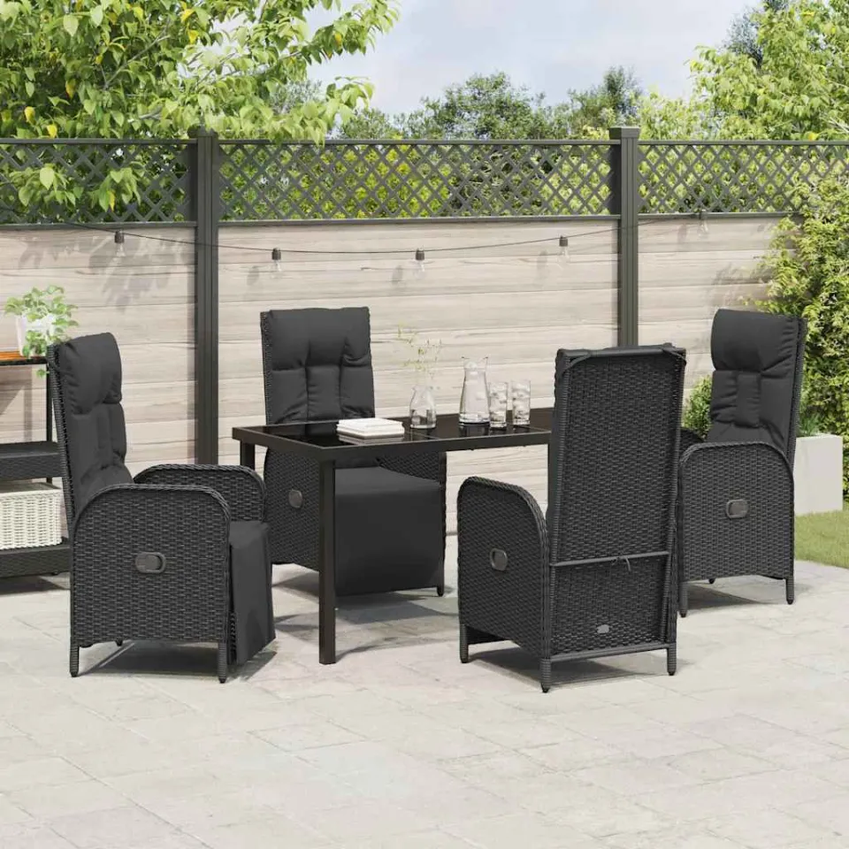 vidaXL Tuin eettafelset 5 st Zwart poly rattan, foto 3