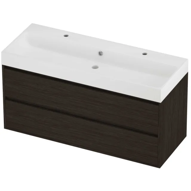 Proline Podium Badmeubelset Polystone Loft 2 Kraangaten Greeploos 120x46x62 cm Mat White Mokka Oak Eiken