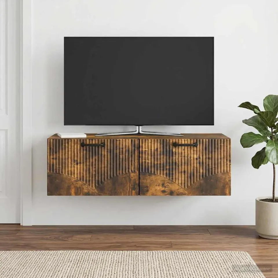 vidaXL Wandbeugel TV-kast Gerookt eiken 98 x 41 x 30 cm Bewerkt hout, foto 4