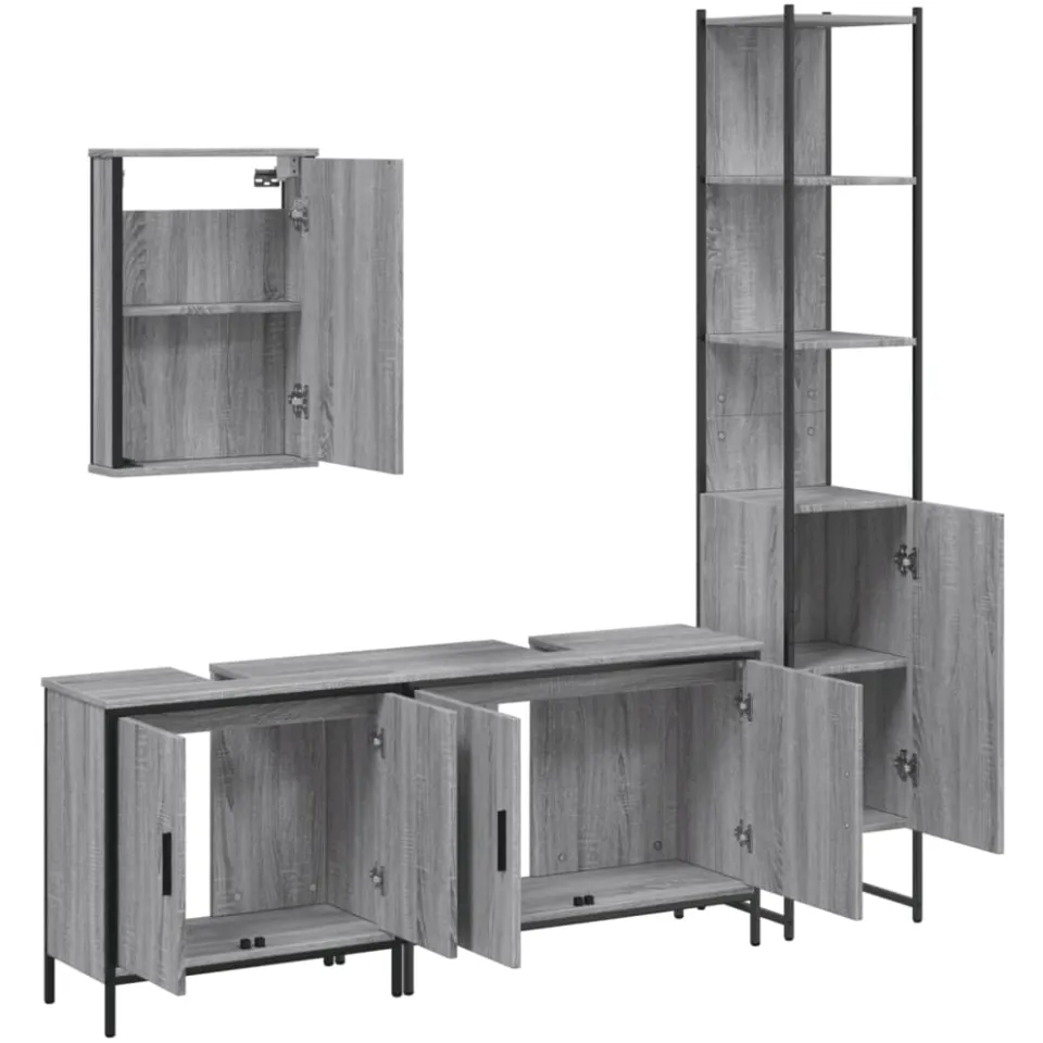 vidaXL 4-delige Badkamermeubelset bewerkt hout grijs sonoma eikenkleur, foto 4