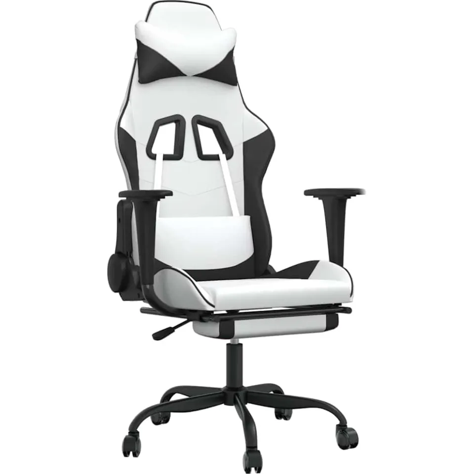 vidaXL Massage gamestoel met voetensteun kunstleer zwart en wit, foto 3