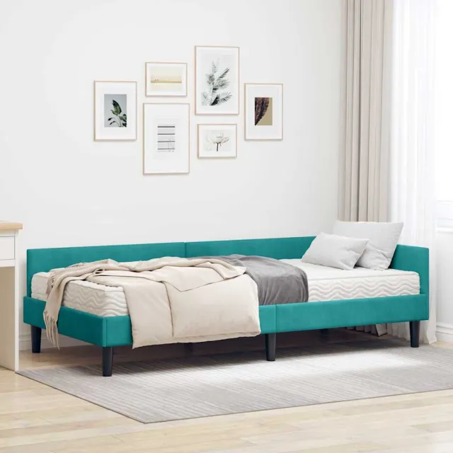 vidaXL Hoekbedframe met Matras 2 st Turquoise 80 x 200 cm Fluweel