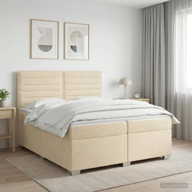vidaXL Boxspringbed met matras Crèmekleurig 200 x 200 cm Stof