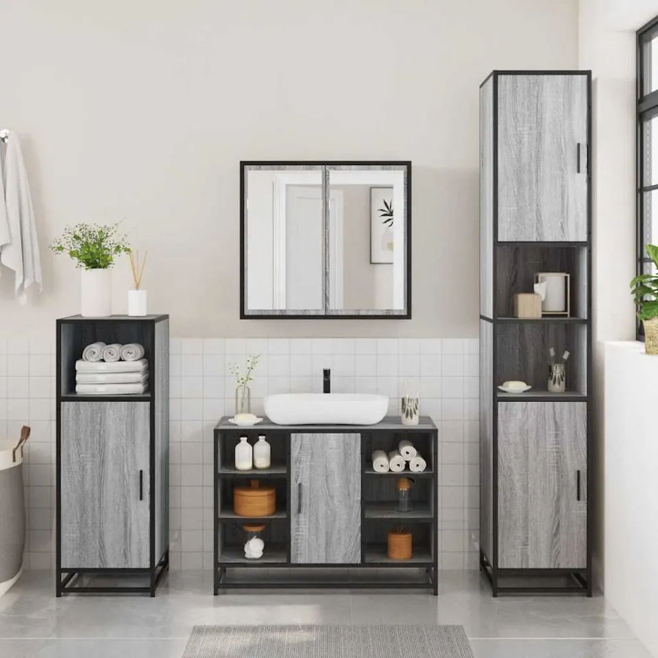 vidaXL 2-delige Badkamermeubelset bewerkt hout grijs sonoma eikenkleur, foto 4