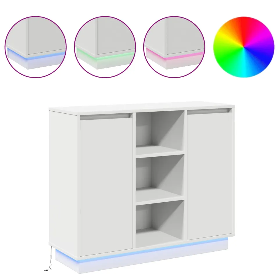vidaXL LED Sideboard Wit 90 x 32 x 75 cm Bewerkt hout, foto 3