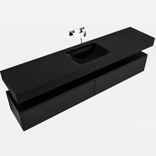 Boss & Wessing Badkamermeubel BWS Ibiza 200 cm Twee Soft-Close Lades Solid Surface Wastafel Mat Zwart (acht varianten)