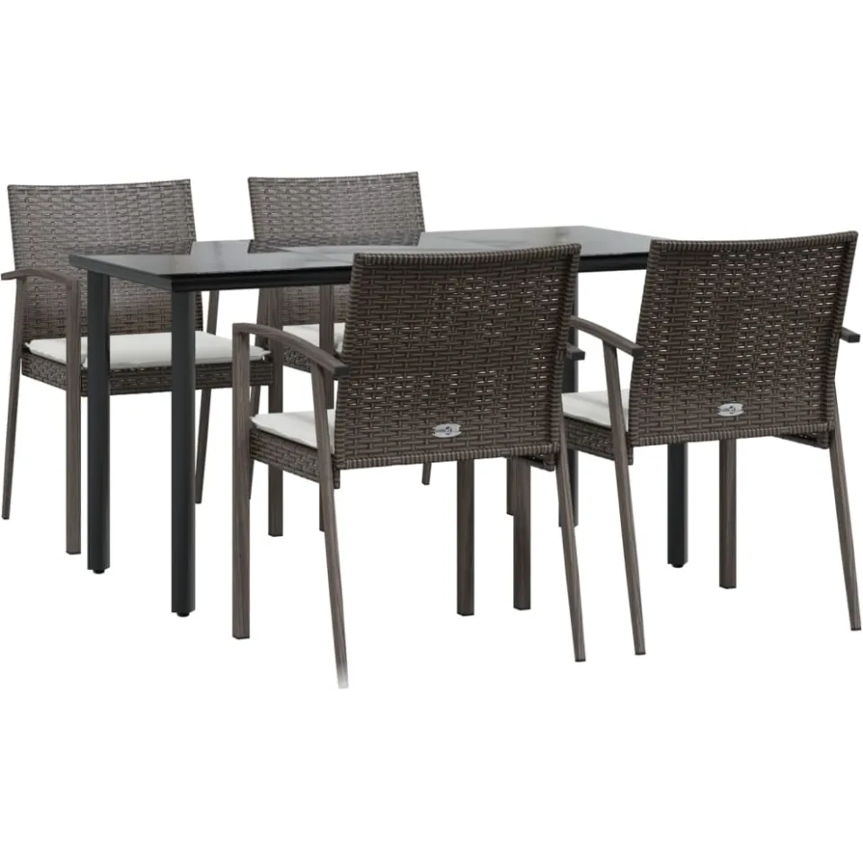 vidaXL 5-delige Tuinset met kussens poly rattan en staal Bruin