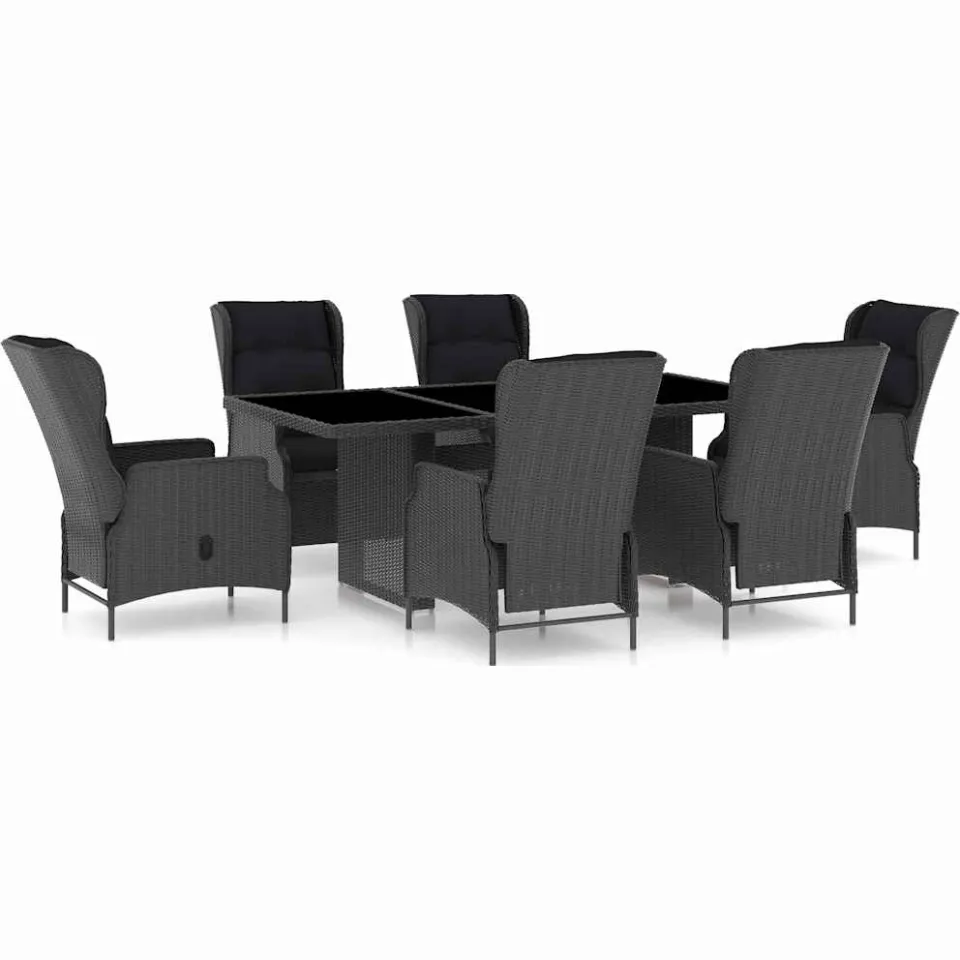 vidaXL 7-delige Tuinset met kussens poly rattan donkergrijs grijs, foto 3