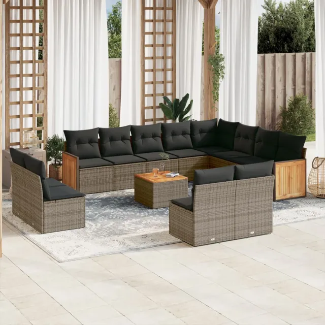 vidaXL 13-delige Loungeset met kussens poly rattan grijs, foto 2