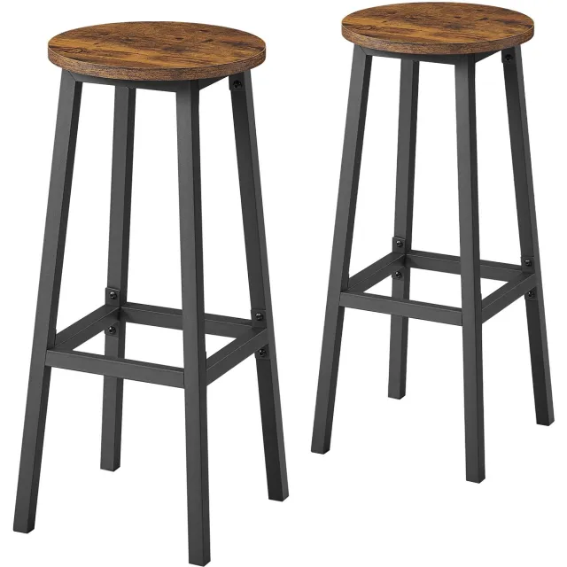 Vasagle Barkruk - Set van 2 - Metalen Frame - Met Voetsteun - Voor Keuken Woonkamer Eetkamer Vintage bruin-zwart
