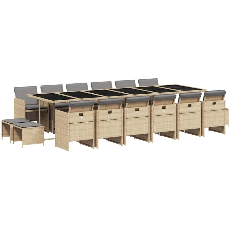 vidaXL 17-delige Tuinset met kussens poly rattan gemengd beige, foto 3