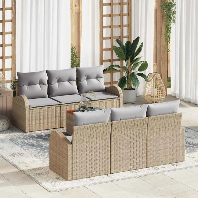 vidaXL Tuinbankenset 7 st Beige poly rattan, foto 2