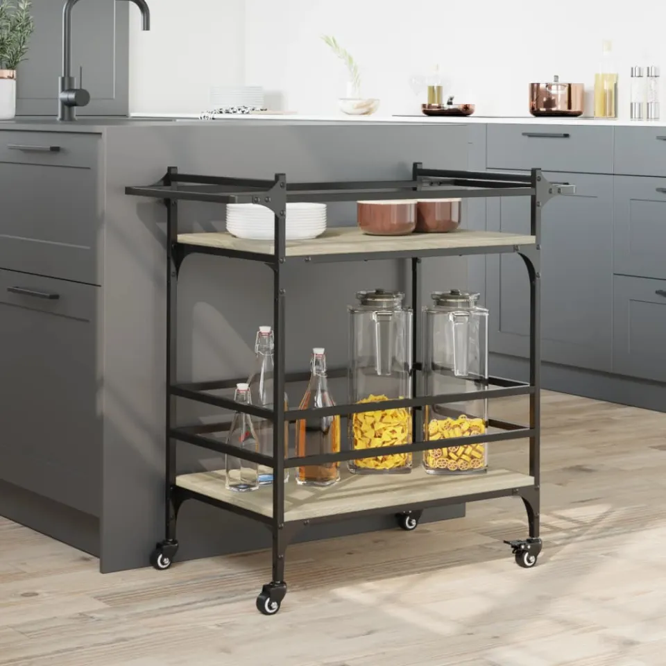 vidaXL Keukentrolley 82x40x78,5 cm bewerkt hout sonoma eikenkleurig, foto 4